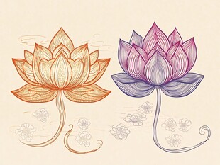 双生莲花手绘插画图案