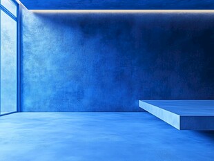 蓝色极简空旷室内空间