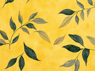 黄色背景的清新树叶图案
