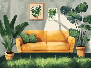 温馨绿植装点的客厅一角