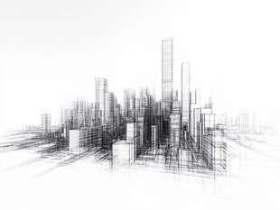 城市建筑线稿轮廓构想图