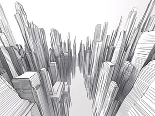 线条勾勒的未来都市景观