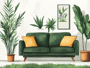 绿植环绕的舒适客厅一角