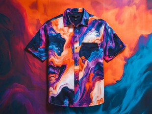 炫彩扎染风短袖衬衫