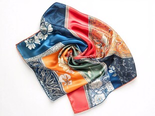 多彩花纹真丝方巾展示