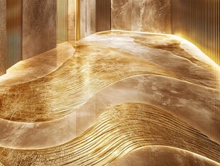 金色波浪纹理室内地面设计