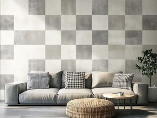 简约灰白格纹客厅沙发场景