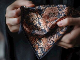 复古花纹手帕被双手轻握