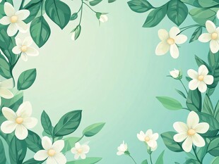清新茉莉花绿叶边框背景