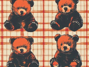 小熊格子图案复古风印花