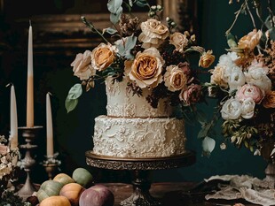 复古风花卉装饰双层蛋糕