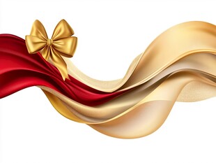 金红绸带蝴蝶结装饰元素