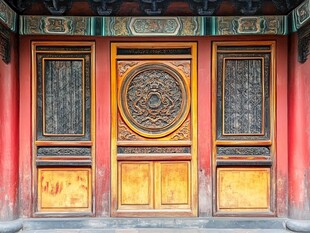 中式古典雕花木门建筑