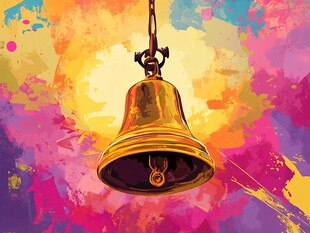 彩色背景下的复古黄铜铃铛