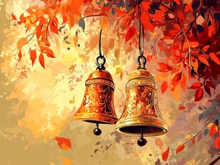 秋日双铃 红叶相伴