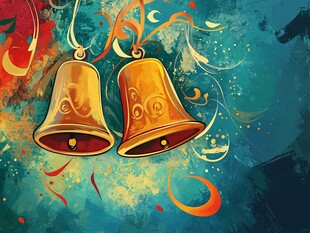 双铃贺庆 绚丽背景装饰画