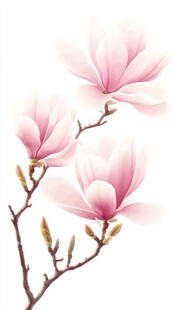 粉色玉兰花枝特写