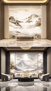 新中式山水背景墙客厅设计