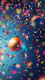 五彩气球伴缤纷纸屑飞舞