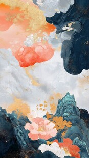 梦幻山水间的绚烂花卉