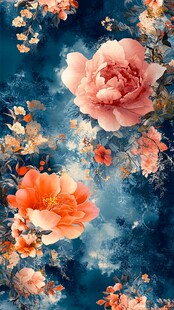 复古蓝底花卉图案设计