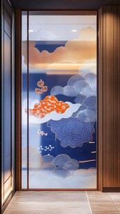中式云纹玄关玻璃装饰画