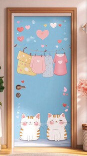 可爱猫咪与衣物装饰门贴