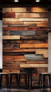 木质拼接墙面的室内场景