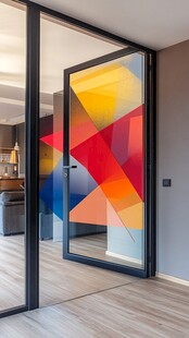 彩色几何图案玻璃推拉门