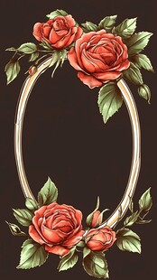 玫瑰环绕的优雅椭圆边框