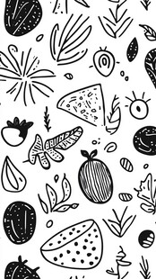 手绘黑白植物果实图案