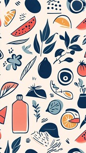 清新手绘风水果植物图案