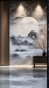 中式山水玄关壁画装饰