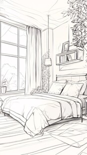 简约卧室线条勾勒室内场景