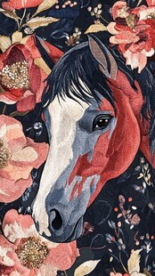 马与繁花交织的梦幻图景