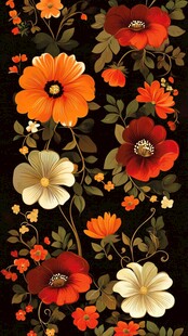 复古花卉图案黑色背景装饰