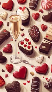 甜蜜情人节甜点与香槟