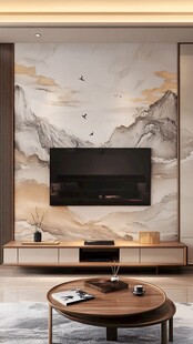 中式山水风客厅电视背景墙