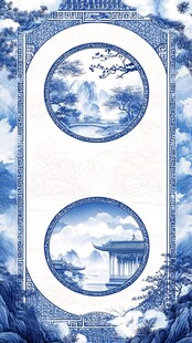 青花瓷中式山水装饰图案