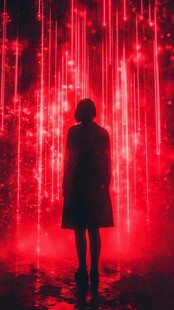 红激光下的孤独剪影