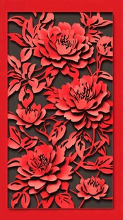 立体剪纸红牡丹花卉图