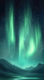 梦幻极光下的山水夜空