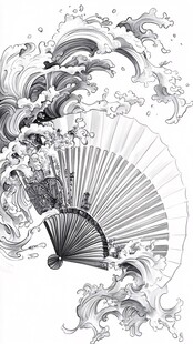 折扇伴浪涌 古韵悠然生
