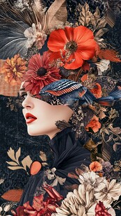 繁花簇拥的神秘女性侧影