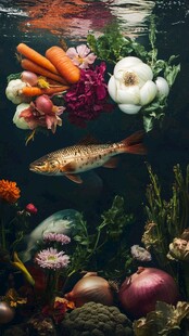 水下奇幻 鱼与缤纷蔬果花卉