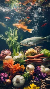 水下奇幻 鱼与蔬果共生景观