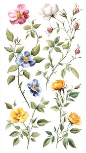 多彩花卉植物插画图案