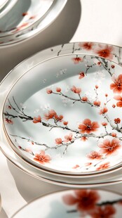 中式红梅图案精美陶瓷盘