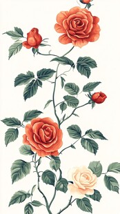 复古风手绘玫瑰花卉图案