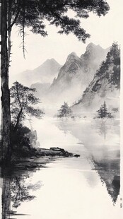 水墨山水间的静谧湖景